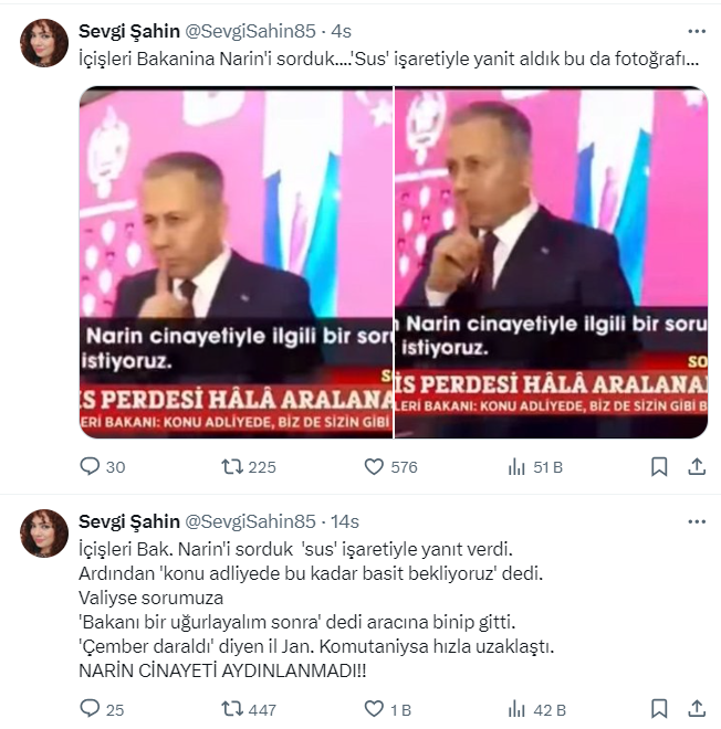 İçişleri Bakanı Narin sorusuna niye sus işareti yaptı?