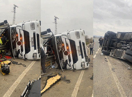 Feci kaza! Ayçiçek yağı yüklü TIR devrildi: Sürücü olay yerinde hayatını kaybetti