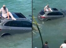 Otomobiliyle denize uçtu, dakikalarca batan aracın üzerinde kurtarılmayı bekledi