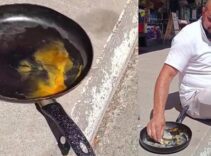 Termometre 40'ı gösterdi! Esnaf asfalt üstünde yumurta pişirip afiyetle yedi