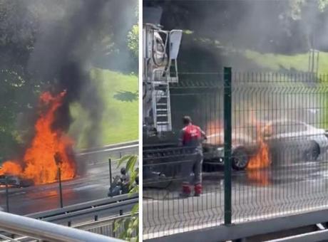 Üsküdar’da lüks otomobil bir anda alev aldı
