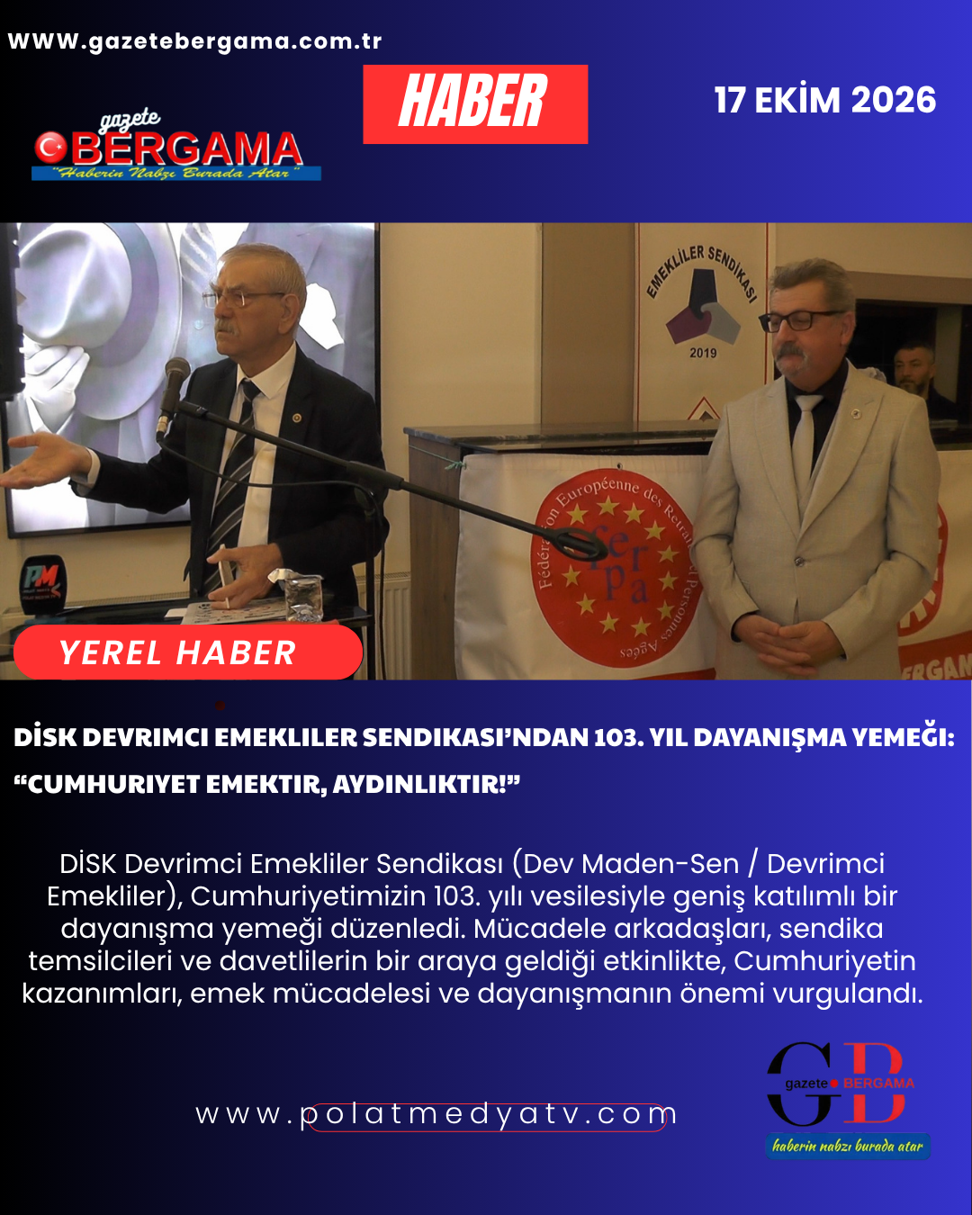 DİSK Devrimci Emekliler Sendikası’ndan 103. Yıl Dayanışma Yemeği: “Cumhuriyet Emektir, Aydınlıktır!”